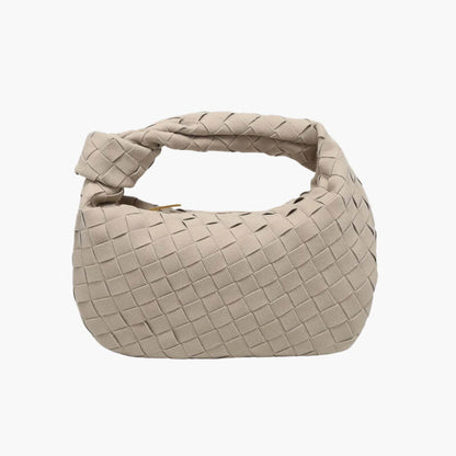 Elsa Mini Suède Tas Geweven Knoptas met Gouden Accenten