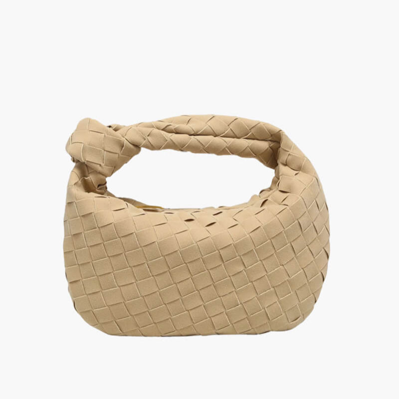 Elsa Mini Suède Tas Geweven Knoptas met Gouden Accenten