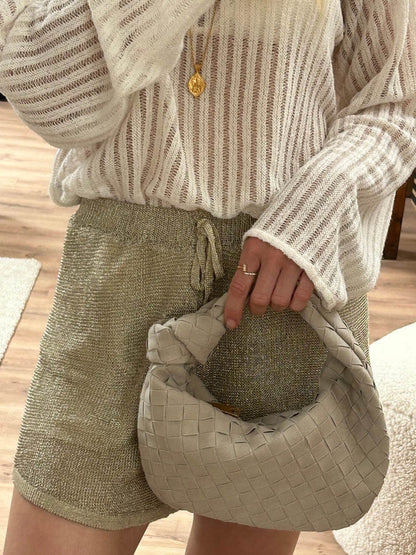Elsa Mini Suède Tas Geweven Knoptas met Gouden Accenten