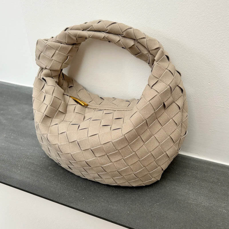 Elsa Mini Suède Tas Geweven Knoptas met Gouden Accenten