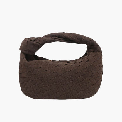 Elsa Mini Suède Tas Geweven Knoptas met Gouden Accenten