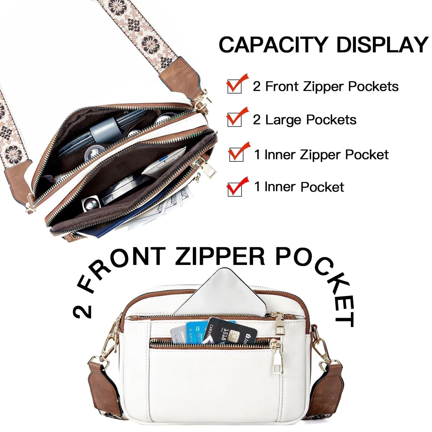 Evelien Dames Schoudertas Multi Zip Crossbody