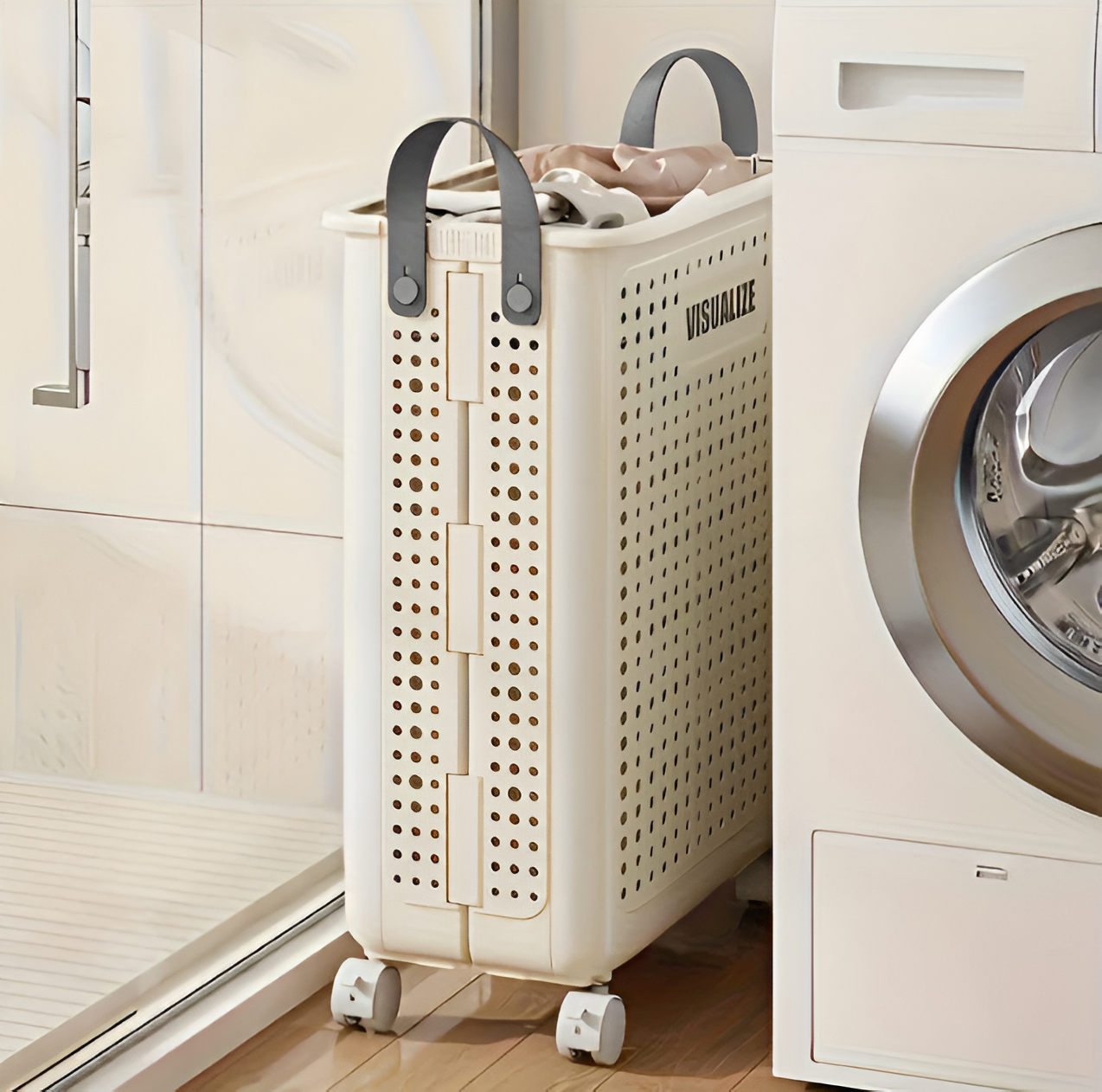 FoldaRoll Opvouwbare Wasmand met Wieltjes voor Gemakkelijke Opslag