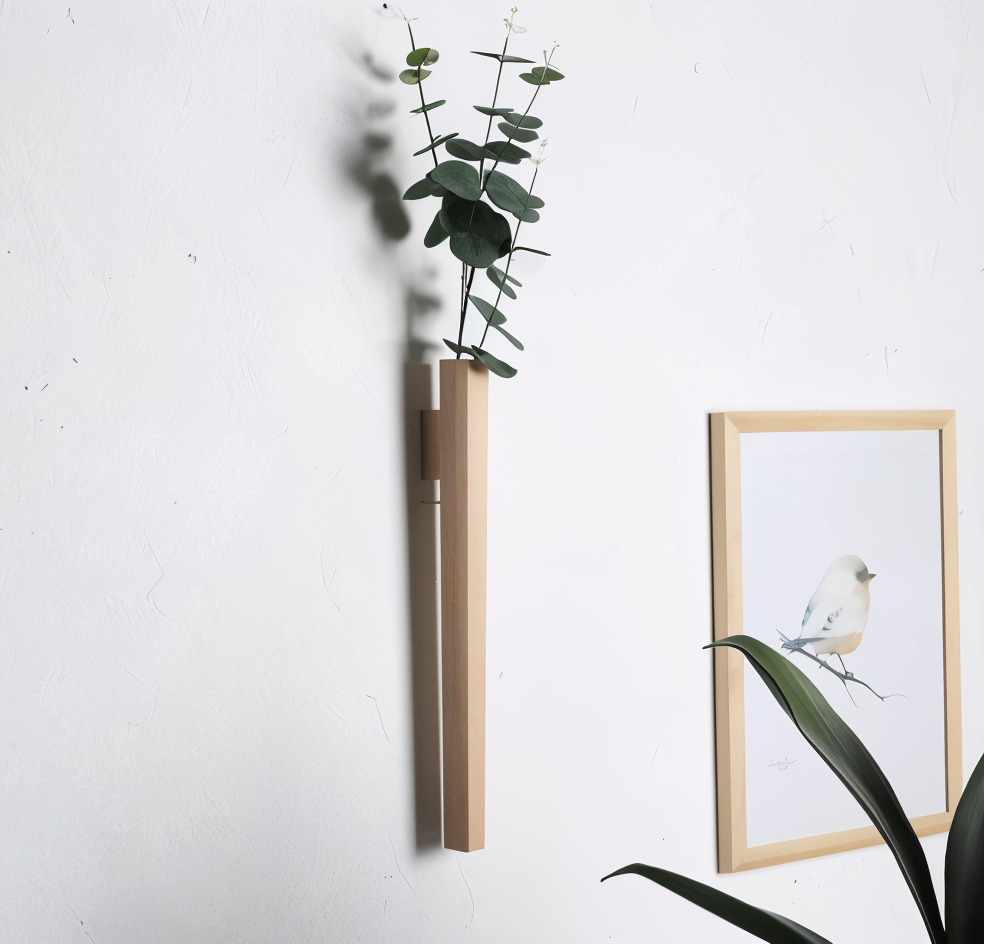 FreshFloret wandgemonteerde houten vaas massief beuken- en walnotenhout bloemendisplay