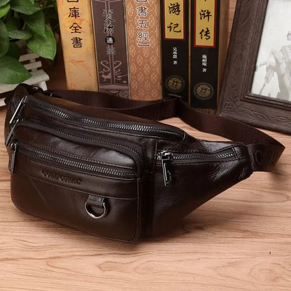 Echt koeienhuid leren heuptas voor heren grote capaciteit reistas crossbody tas