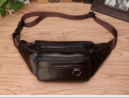 Echt koeienhuid leren heuptas voor heren grote capaciteit reistas crossbody tas