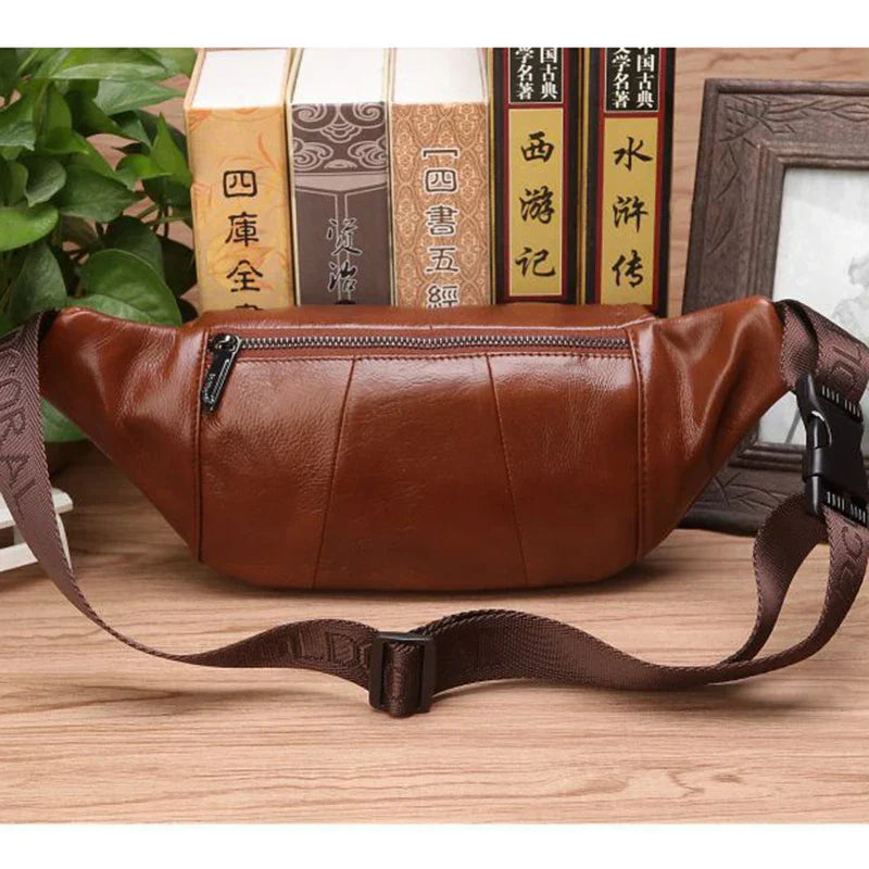 Echt koeienhuid leren heuptas voor heren grote capaciteit reistas crossbody tas