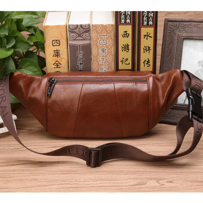 Echt koeienhuid leren heuptas voor heren grote capaciteit reistas crossbody tas