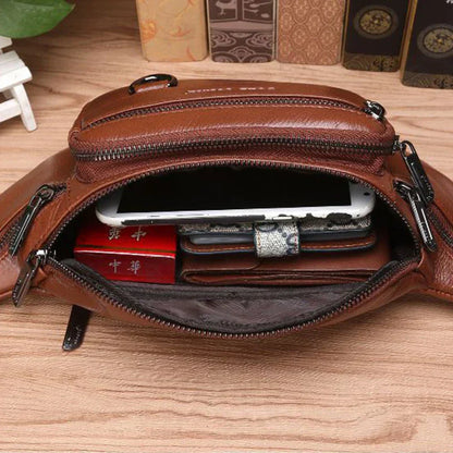 Echt koeienhuid leren heuptas voor heren grote capaciteit reistas crossbody tas