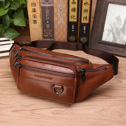 Echt koeienhuid leren heuptas voor heren grote capaciteit reistas crossbody tas