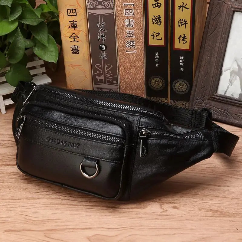 Echt koeienhuid leren heuptas voor heren grote capaciteit reistas crossbody tas