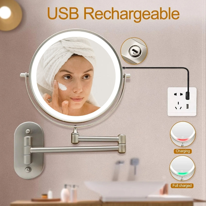 GlamGlow LED make-up spiegel – vergrotende kaptafelspiegel met dimbare touchverlichting en 360° rotatie