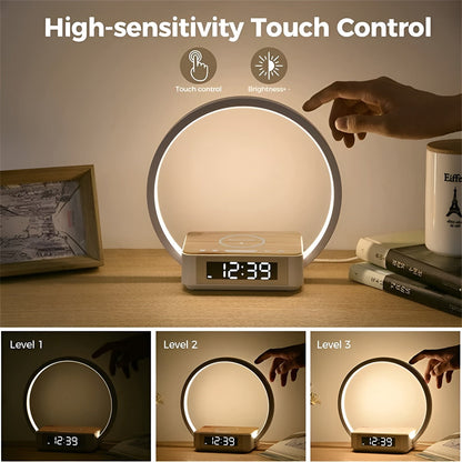 GlowMax 3-in-1 LED tafellamp met draadloze oplader, wekker en touchbediening
