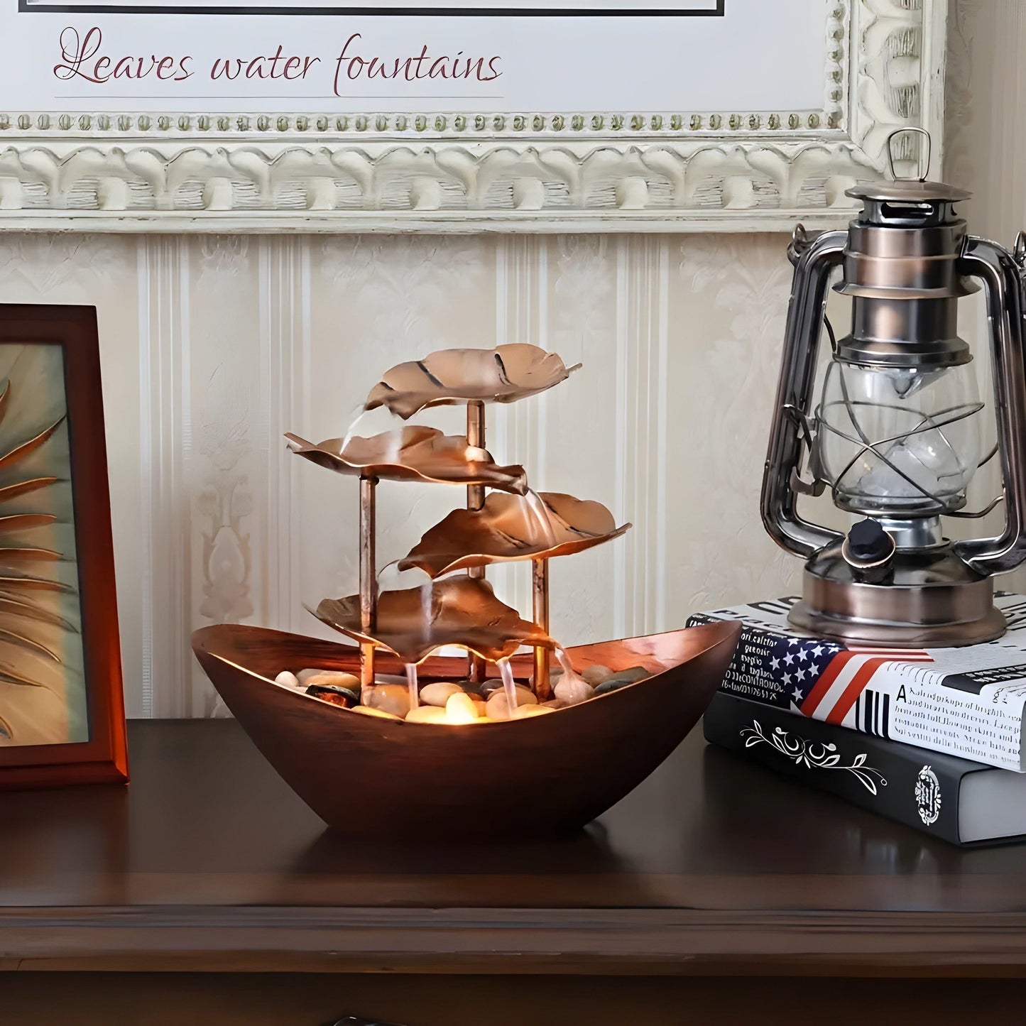 IronLeaf tafelbladfontein vintage LED waterornament voor thuis en kantoor