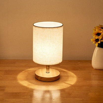 LinenWood minimalistische tafellamp met houten voet en linnen kap