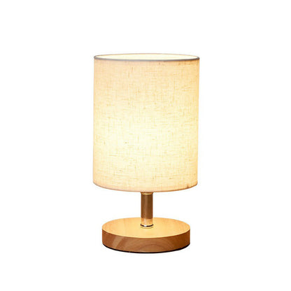 LinenWood minimalistische tafellamp met houten voet en linnen kap