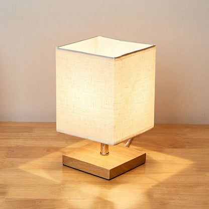 LinenWood minimalistische tafellamp met houten voet en linnen kap