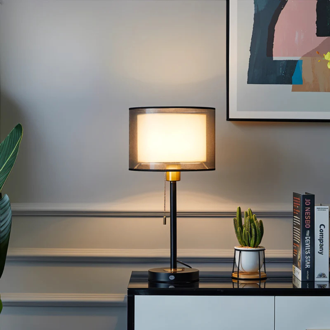 Lumis vintage tafellamp met dubbele stoffen kap