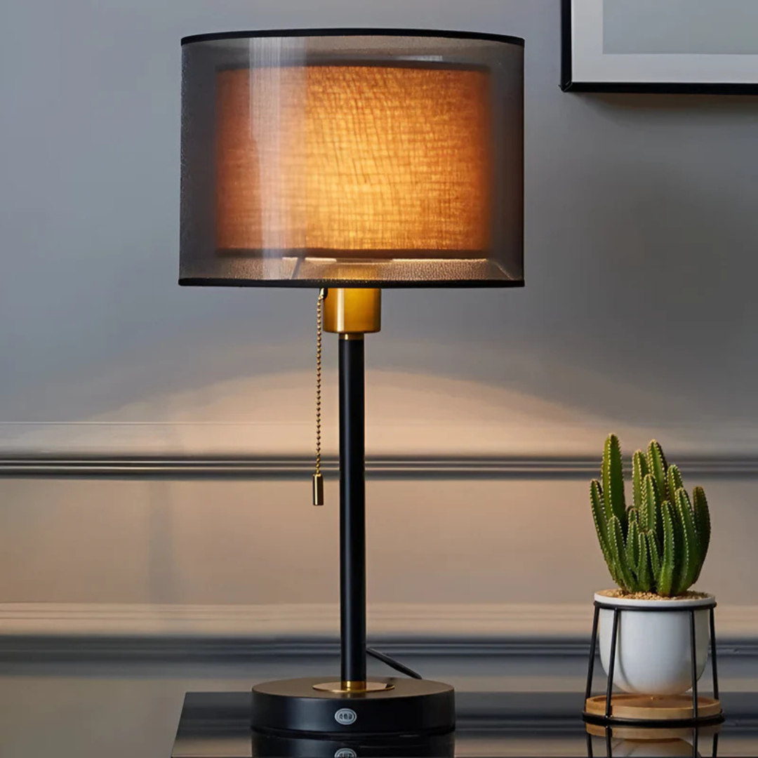 Lumis vintage tafellamp met dubbele stoffen kap