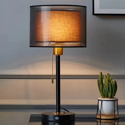Lumis vintage tafellamp met dubbele stoffen kap
