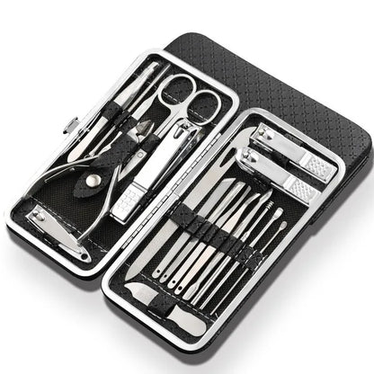 LuxeTools 19-delige manicure- en pedicureset van roestvrij staal met reisetui