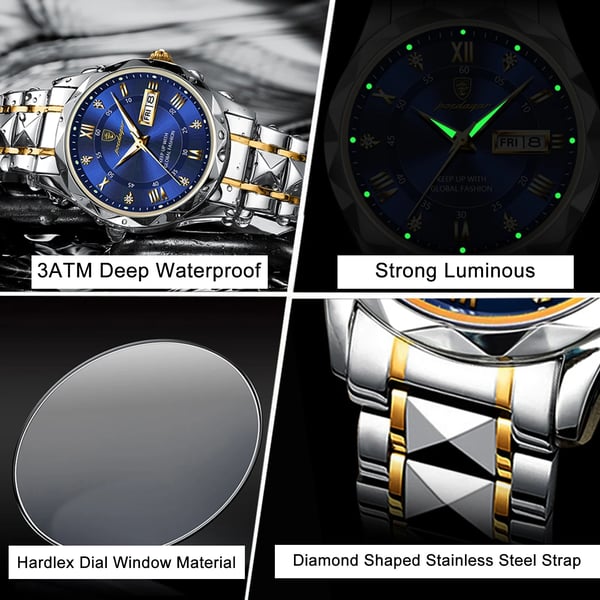 Luxe herenhorloge met roestvrijstalen band en luminieuze display