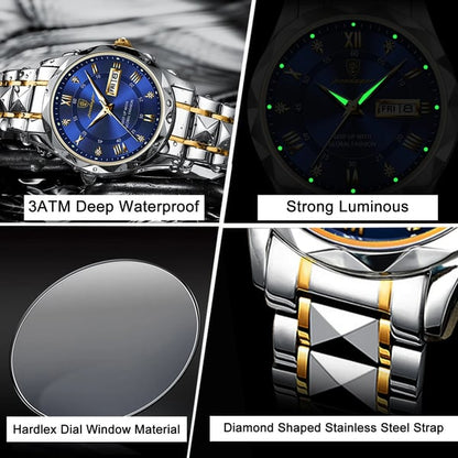 Luxe herenhorloge met roestvrijstalen band en luminieuze display