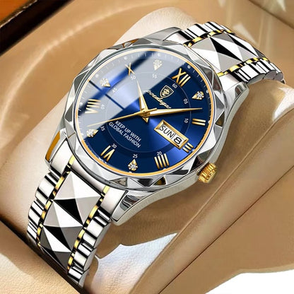 Luxe herenhorloge met roestvrijstalen band en luminieuze display