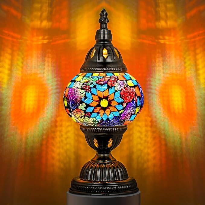 Marrakech mozaïek glazen tafellamp handgemaakt bronzen voet
