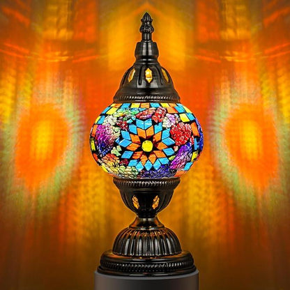 Marrakech mozaïek glazen tafellamp handgemaakt bronzen voet