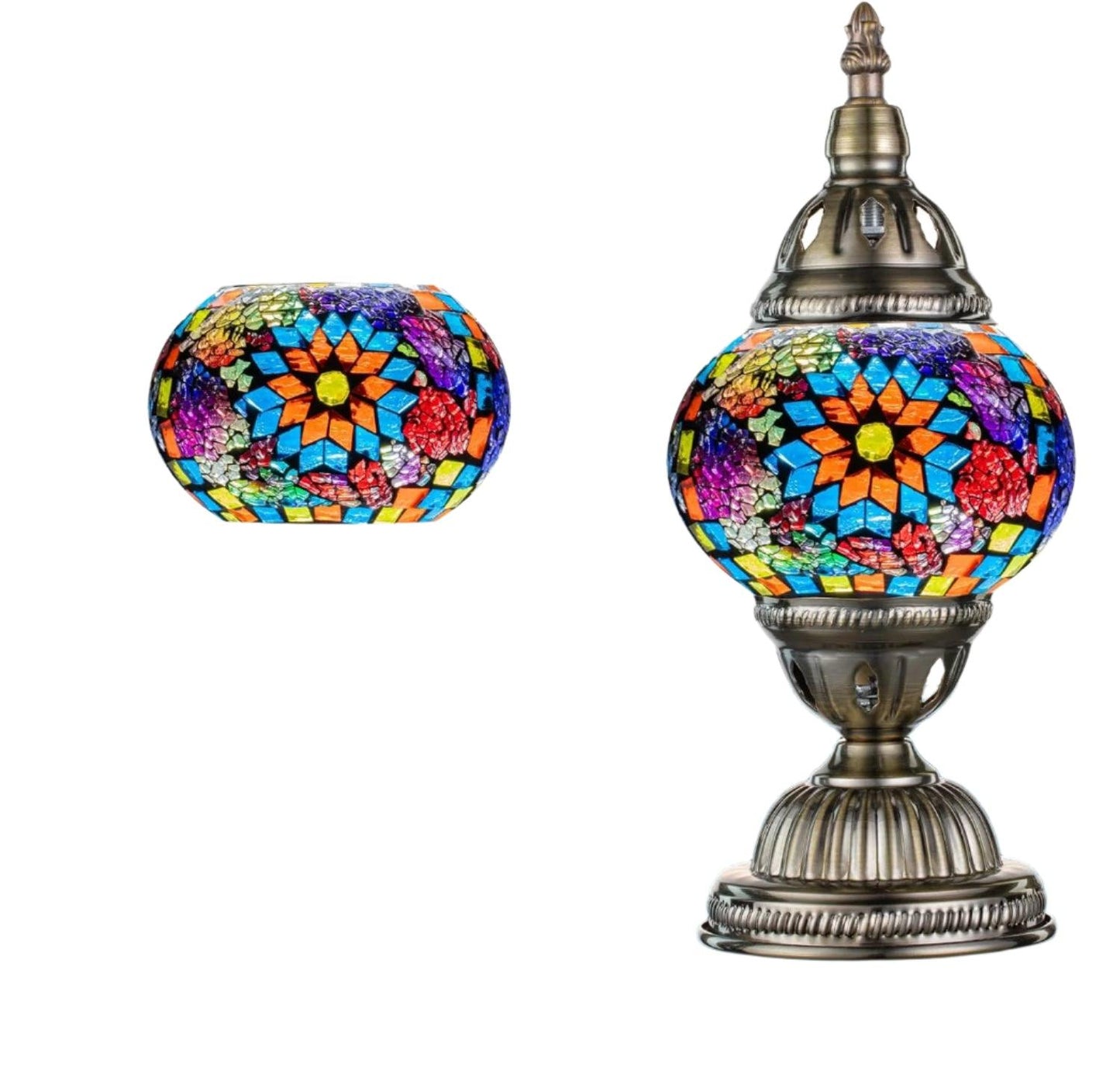 Marrakech mozaïek glazen tafellamp handgemaakt bronzen voet