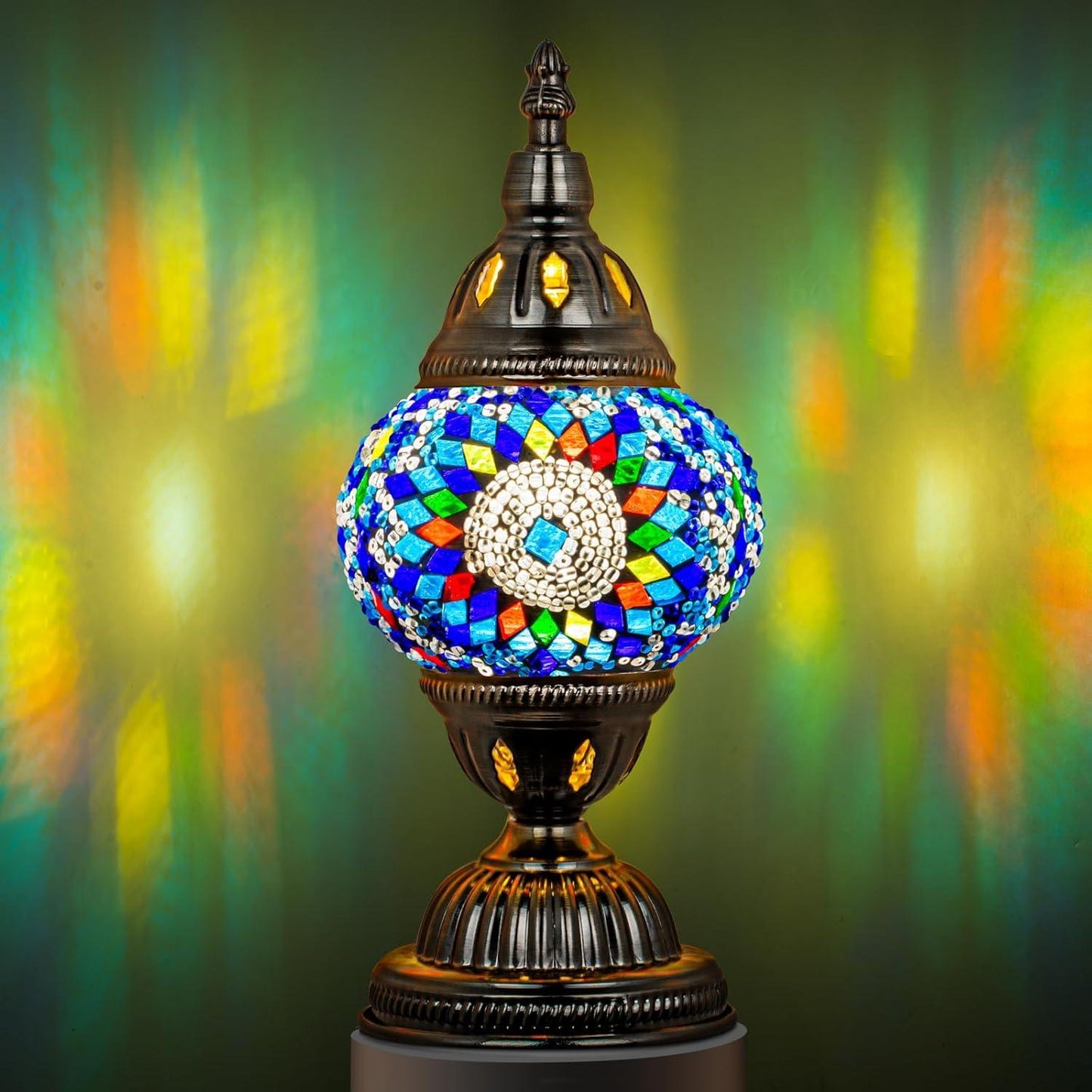Marrakech mozaïek glazen tafellamp handgemaakt bronzen voet