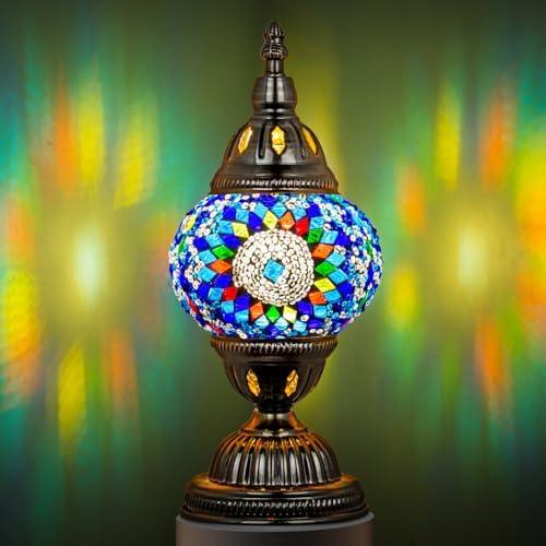 Marrakech mozaïek glazen tafellamp handgemaakt bronzen voet
