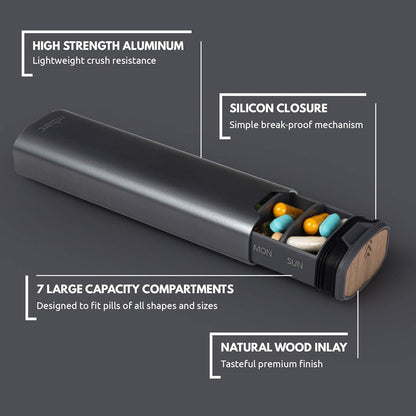 MediEase wekelijkse pillendoos houten aluminium pillendoosje
