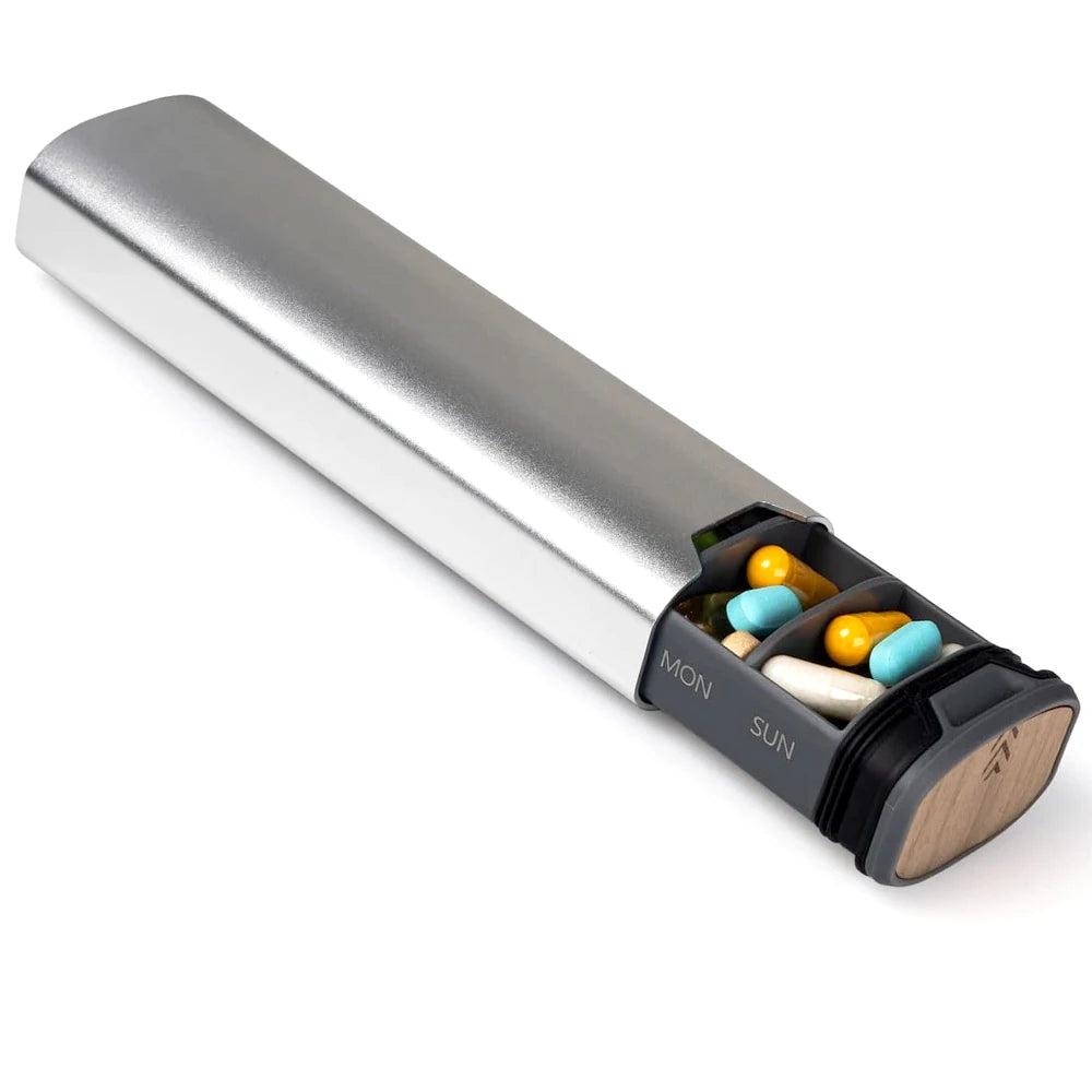 MediEase wekelijkse pillendoos houten aluminium pillendoosje