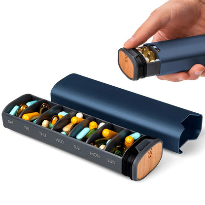 MediEase wekelijkse pillendoos houten aluminium pillendoosje