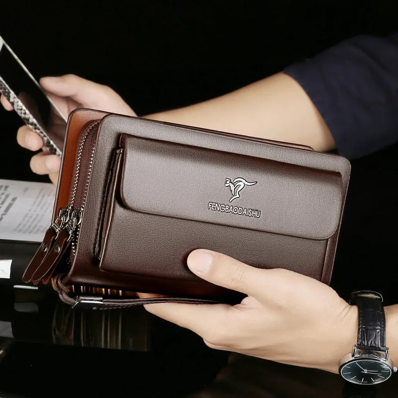 Heren Leren Clutch Portemonnee Ruime Organizer Tas