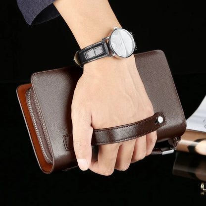 Heren Leren Clutch Portemonnee Ruime Organizer Tas