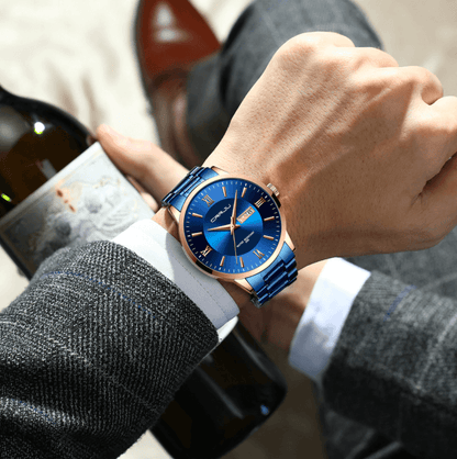 Heren luxe waterdichte chronograaf horloge met roestvrijstalen band