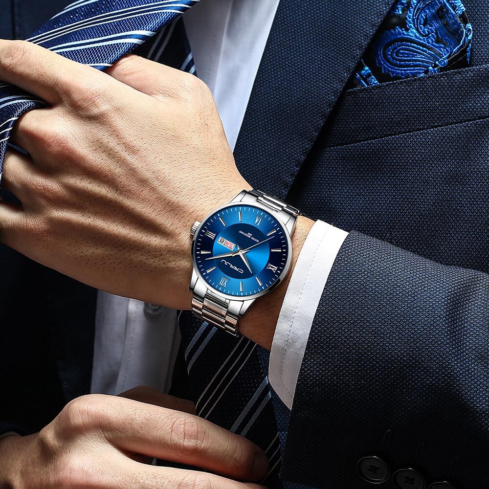 Heren luxe waterdichte chronograaf horloge met roestvrijstalen band