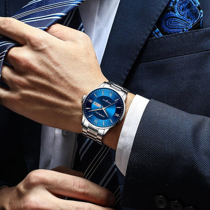 Heren luxe waterdichte chronograaf horloge met roestvrijstalen band