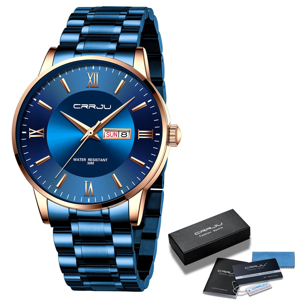 Heren luxe waterdichte chronograaf horloge met roestvrijstalen band