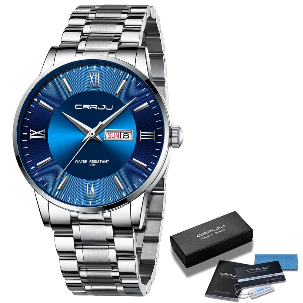 Heren luxe waterdichte chronograaf horloge met roestvrijstalen band