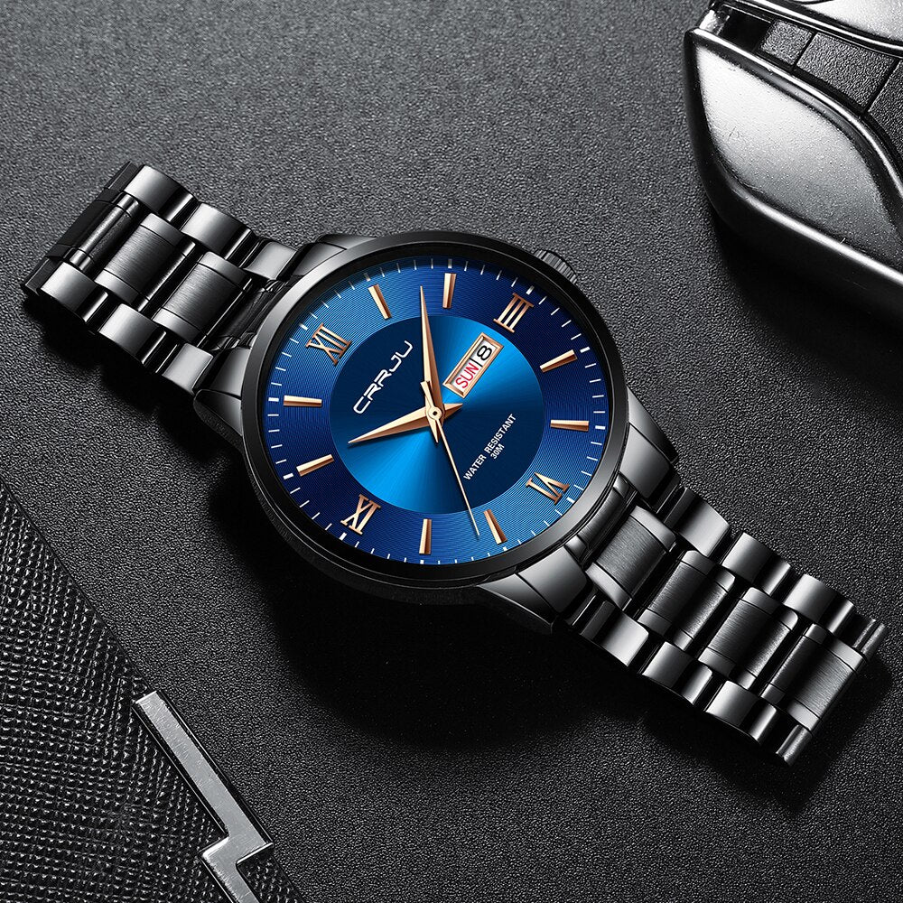 Heren luxe waterdichte chronograaf horloge met roestvrijstalen band