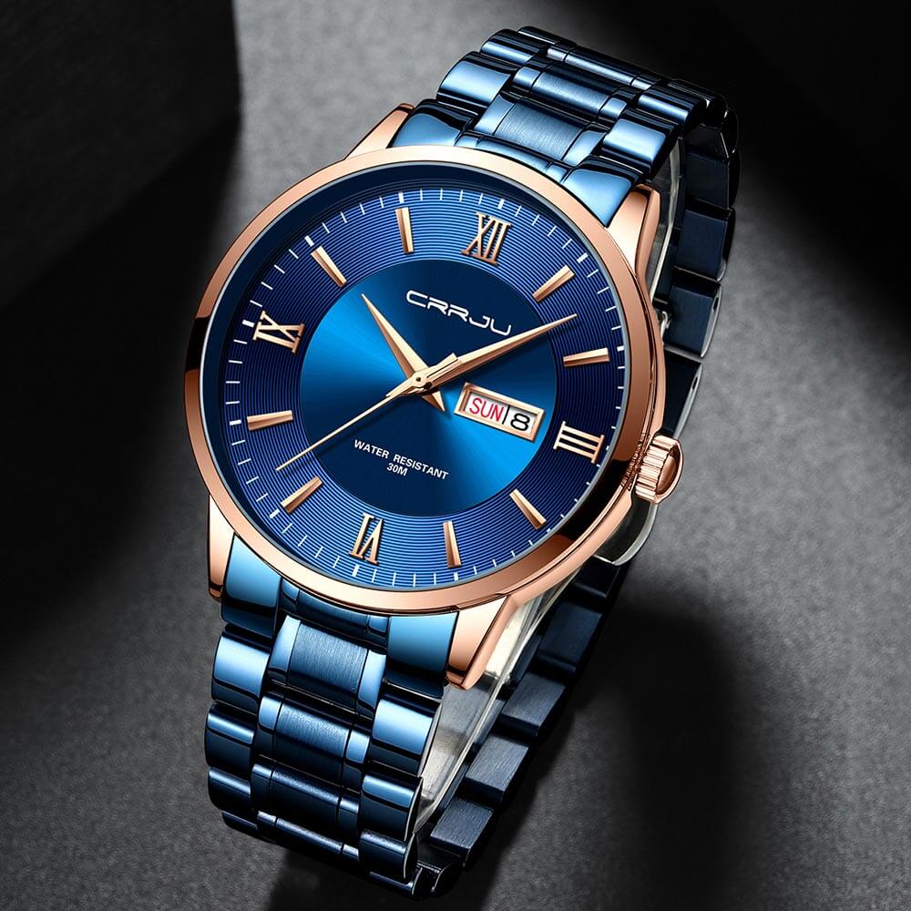 Heren luxe waterdichte chronograaf horloge met roestvrijstalen band
