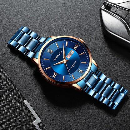 Heren luxe waterdichte chronograaf horloge met roestvrijstalen band