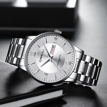 Heren luxe waterdichte chronograaf horloge met roestvrijstalen band