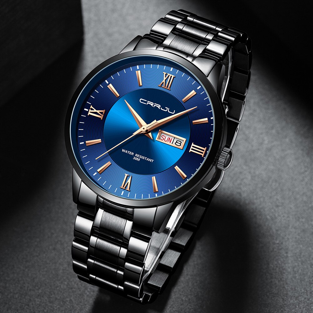 Heren luxe waterdichte chronograaf horloge met roestvrijstalen band