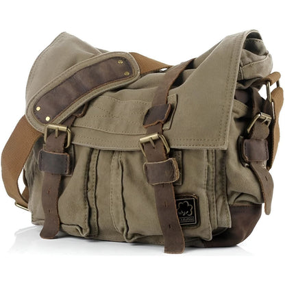 Michael vintage canvas messenger tas voor mannen met leren accenten