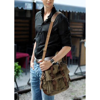 Michael vintage canvas messenger tas voor mannen met leren accenten